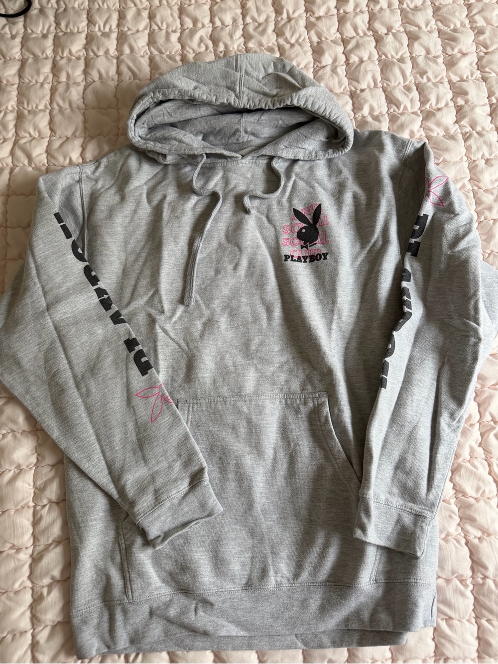 Anti Social Social Club PLAYBOY Grey Hoodie with Black & Pink Logo
